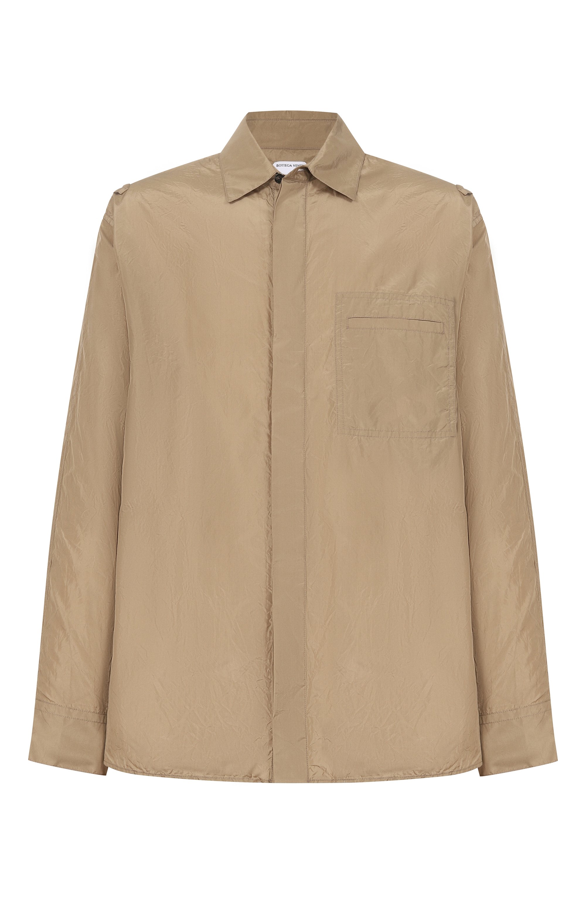 Шелковая рубашка BOTTEGA VENETA бежевого цвета по цене 323500 руб., арт. 852449/V6D80, фото 1 Шелковая рубашка BOTTEGA VENETA, арт. 852449/V6D80, фото 1