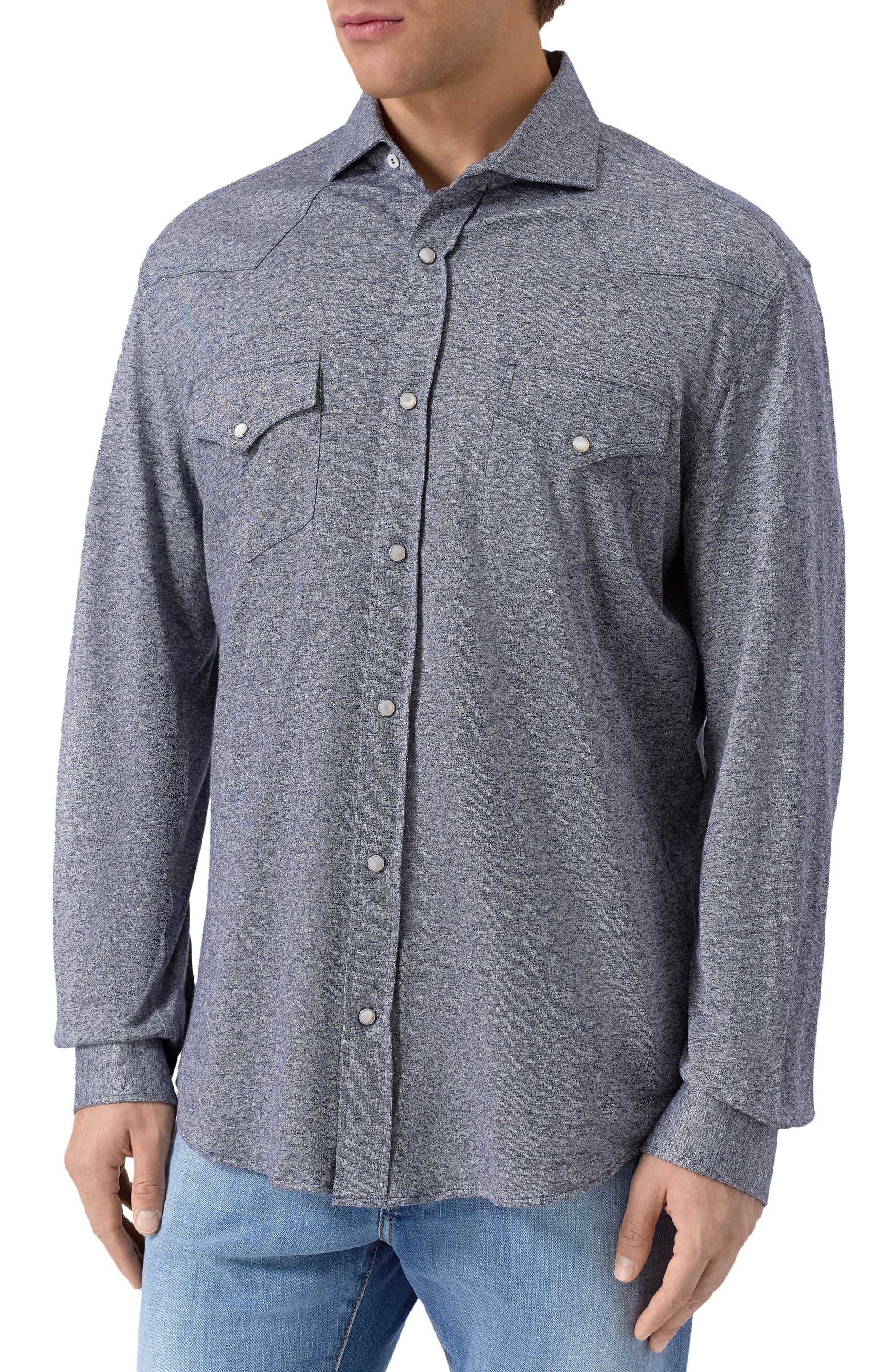 Рубашка изо льна и хлопка BRUNELLO CUCINELLI, арт. MW8356666, фото 3