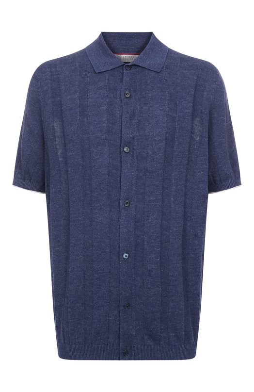 Рубашка изо льна и хлопка Brunello Cucinelli M2L707805 Синий M2L707805