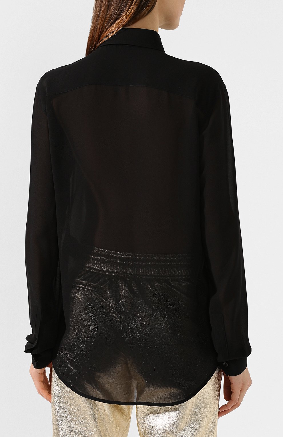 Шелковая рубашка SAINT LAURENT черного цвета по цене 83950 руб., арт. 512192/Y059R, фото 4 Шелковая рубашка SAINT LAURENT, арт. 512192/Y059R, фото 4