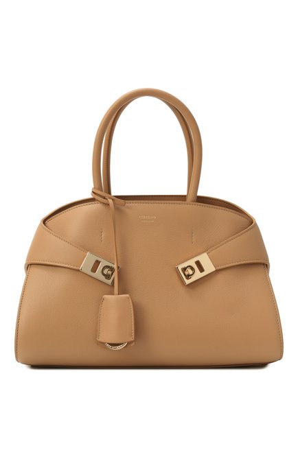 Женская сумка hug medium FERRAGAMO бежевого цвета, арт. 215608/769115 | Фото 1 (Материал сплава: Проставлено; Драгоценные камни: Проставлено; Размер: medium; Материал: Натуральная кожа; Ремень/цепочка: На ремешке)