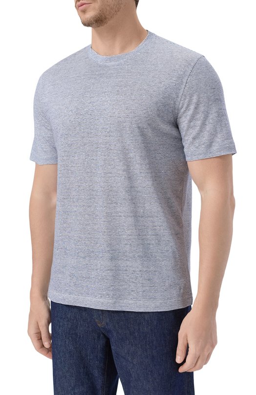 Футболка изо льна и хлопка Brioni UJPQ0L/PD604 Голубой  UJPQ0L/PD604 Фото 3