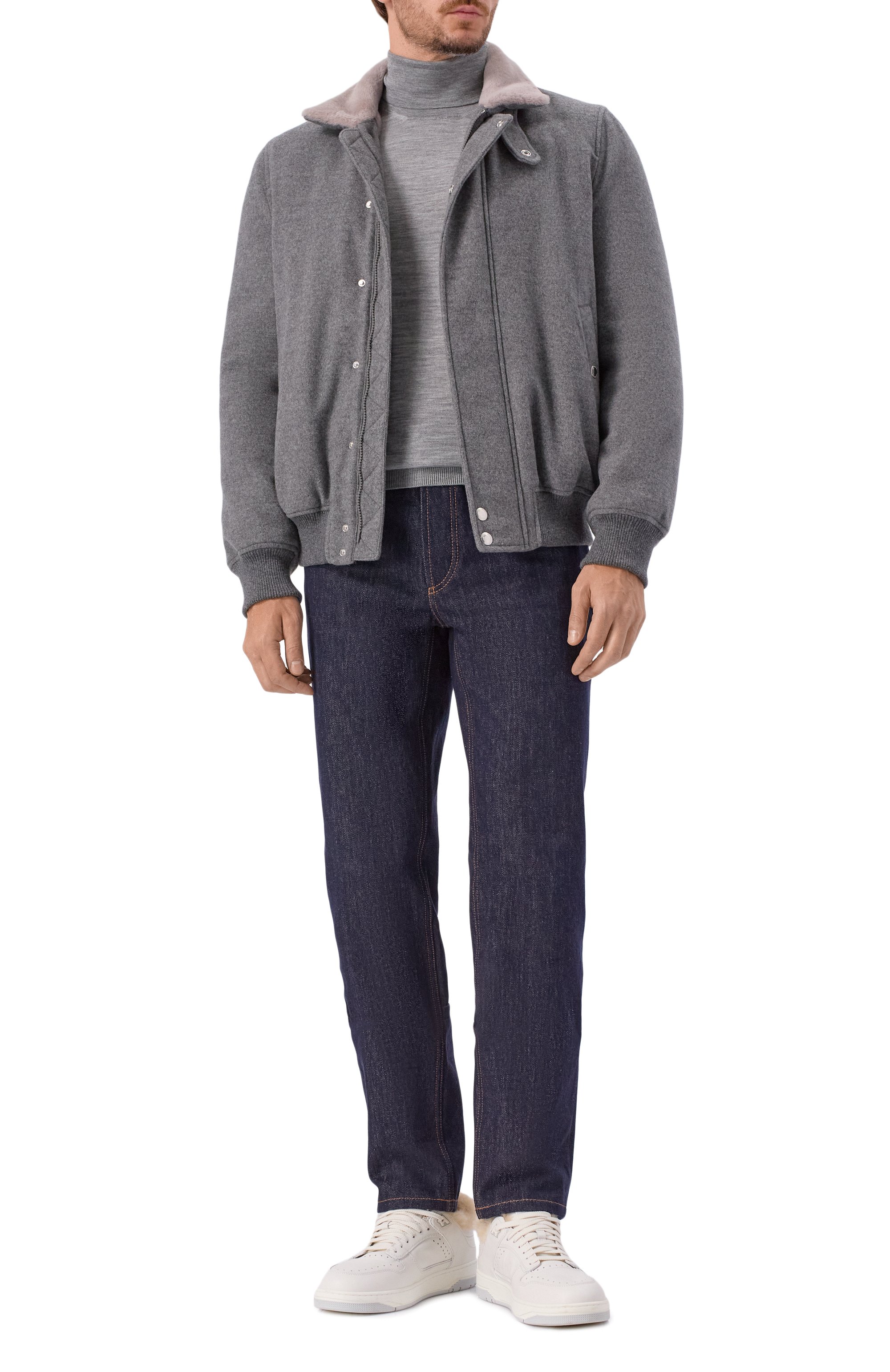 Бомбер с подкладкой из овчины BRUNELLO CUCINELLI серого цвета по цене 1505000 руб., арт. MT4016887, фото 2 Бомбер с подкладкой из овчины BRUNELLO CUCINELLI, арт. MT4016887, фото 2