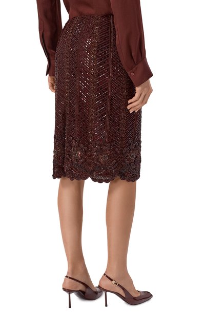 Юбка с отделкой бисером ELIE SAAB коричневого цвета по цене 836500 руб., арт. SK237NF25/BE043, фото 4 Юбка с отделкой бисером ELIE SAAB, арт. SK237NF25/BE043, фото 4