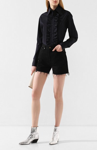 Хлопковая рубашка SAINT LAURENT темно-синего цвета по цене 83950 руб., арт. 614790/Y217W, фото 2 Хлопковая рубашка SAINT LAURENT, арт. 614790/Y217W, фото 2
