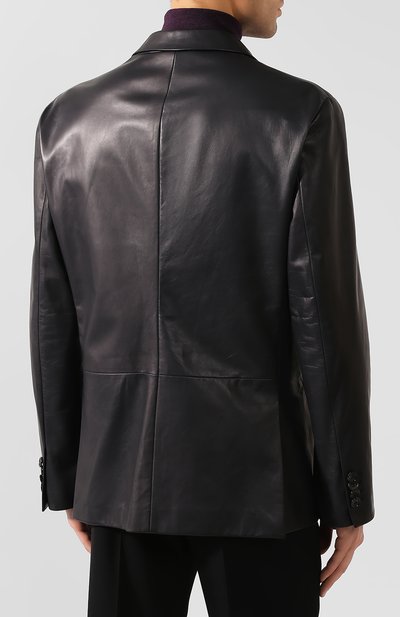 Кожаный пиджак GIORGIO ARMANI темно-синего цвета по цене 516000 руб., арт. 4SG04P/4SP26, фото 4 Кожаный пиджак GIORGIO ARMANI, арт. 4SG04P/4SP26, фото 4
