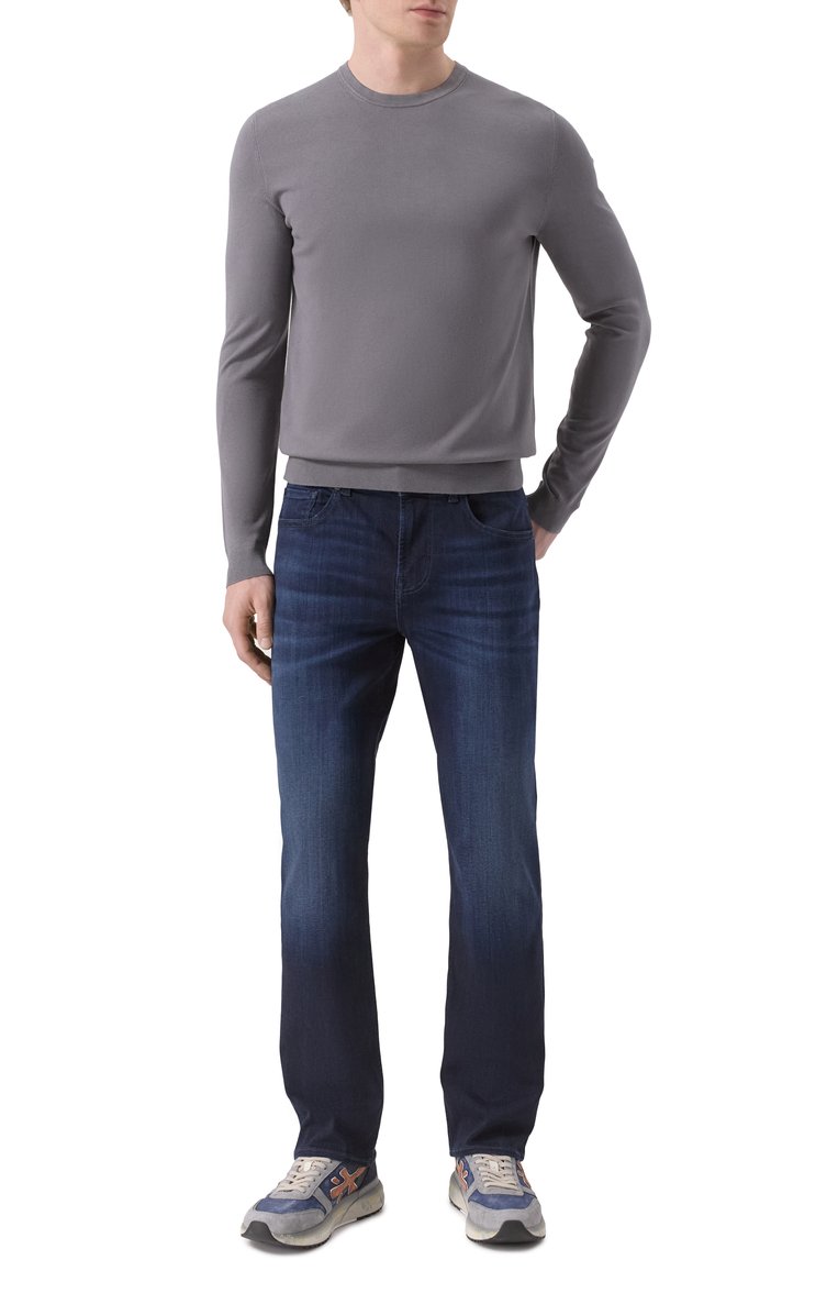 Мужские джинсы standard 7 FOR ALL MANKIND темно-синего цвета, арт. 7T519A23LPD | Фото 2 (Автоматизация состава: Проставлено; Длина (брюки, джинсы): Стандартные; Автоматизация ТО: Проставлено; Материал внешний: Хлопок, Деним; Силуэт М (брюки): Прямые; Стили: Повседневный; Детали: Делаве; Кросс-КТ: Деним)