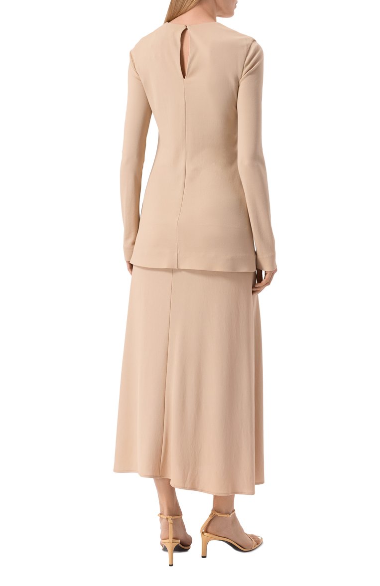 Женское платье из вискозы JIL SANDER бежевого цвета, арт. J04CT0110-J65016 | Фото 4 (Длина Ж (юбки, платья, шорты): Миди; Рукава: Длинные; Материал внешний: Вискоза; Стили: Кэжуэл; Женское Кросс-КТ: Платье-одежда; Случай: Повседневный; Автоматизация ТО: Проставлено; Автоматизация состава: Проставлено)