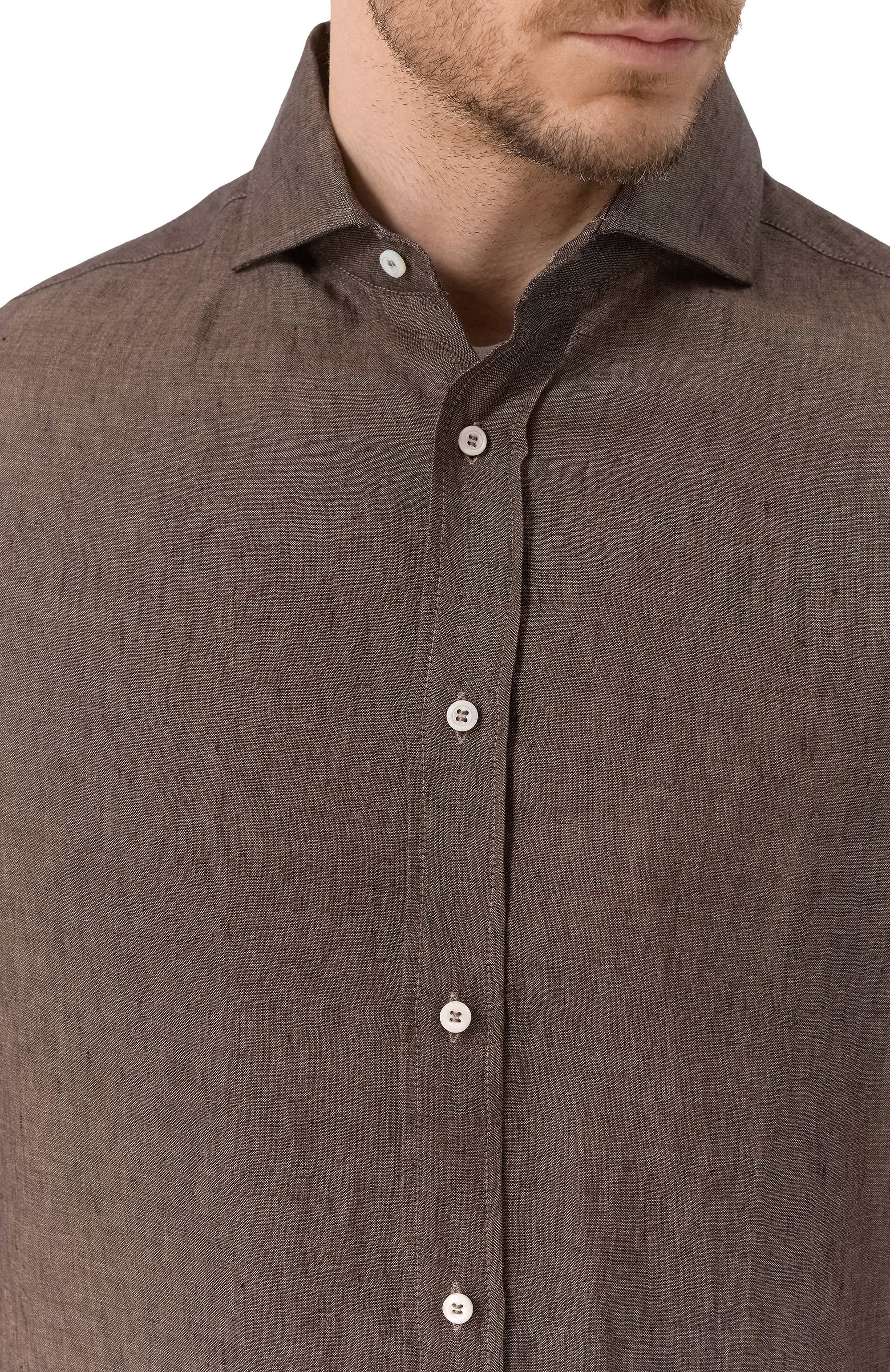 Льняная рубашка BRUNELLO CUCINELLI темно-коричневого цвета по цене 74600 руб., арт. MM6950028, фото 5 Льняная рубашка BRUNELLO CUCINELLI, арт. MM6950028, фото 5