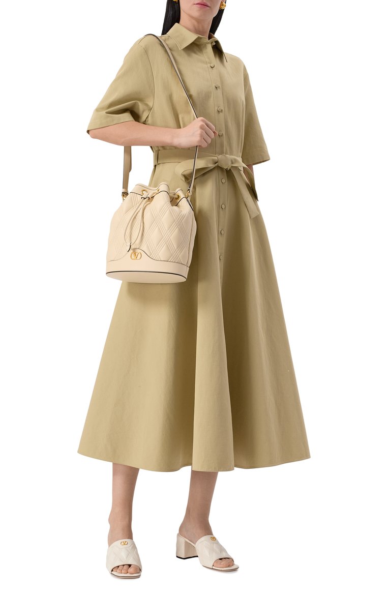 Женская сумка quiltie 67 VALENTINO кремового цвета, арт. 6W2B0R01/MIC | Фото 7 (Ремень/цепочка: На ремешке; Материал: Натуральная кожа; Размер: medium)