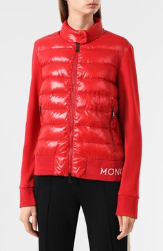 Женский утепленный кардиган MONCLER красного цвета, арт. E2-093-84621-00-V8080 | Фото 3 (Рукава: Длинные; Длина (для топов): Стандартные; Материал сплава: Проставлено; Материал внешний: Хлопок; Ювелирные украшения: Назначено; Женское Кросс-КТ: кардиган-трикотаж; Драгоценные камни: Проставлено; Материал утеплителя: Пух и перо; Статус проверки: Проверена категория)