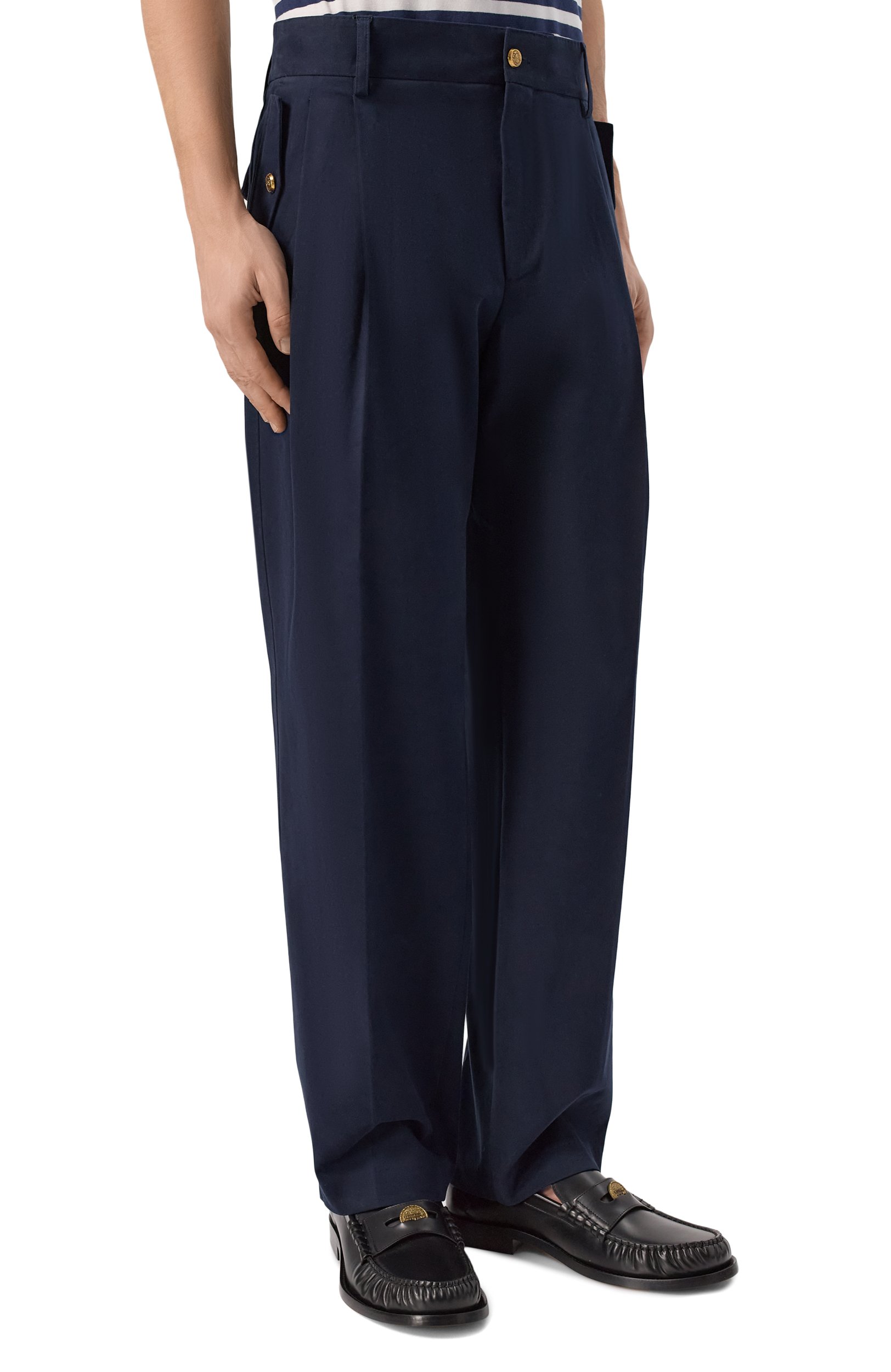 Хлопковые брюки DOLCE & GABBANA темно-синего цвета по цене 125500 руб., арт. GP108T/FUF0G, фото 3 Хлопковые брюки DOLCE & GABBANA, арт. GP108T/FUF0G, фото 3