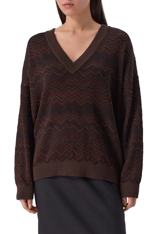 Пуловер из шерсти и вискозы Missoni DS25WN14/BK01CP Коричневый  DS25WN14/BK01CP Фото 3