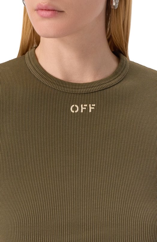 Хлопковая футболка Off-White 0WAA065S25JER001 Хаки  0WAA065S25JER001 Фото 5