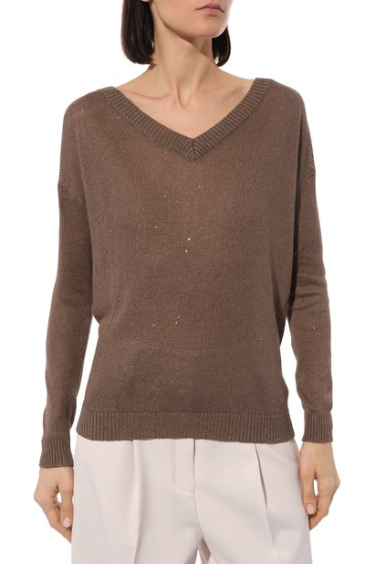 Пуловер изо льна и шелка BRUNELLO CUCINELLI хаки цвета по цене 144500 руб., арт. M1000B1033, фото 3 Пуловер изо льна и шелка BRUNELLO CUCINELLI, арт. M1000B1033, фото 3