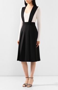 Женс�кое шерстяное платье MIU MIU черного цвета, арт. MF3719-BXO-F0002 | Фото 3 (Материал внешний: Шерсть; Длина Ж (юбки, платья, шорты): Миди; Женское Кросс-КТ: Платье-одежда; Случай: Повседневный)