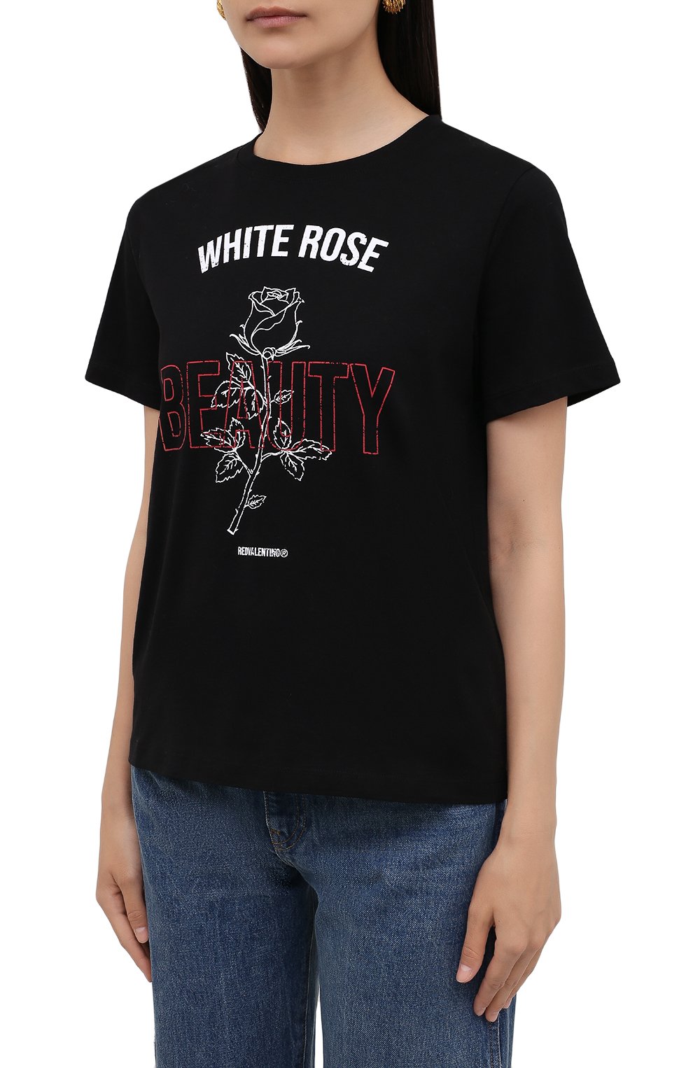 Хлопковая футболка REDVALENTINO черного цвета по цене 18750 руб., арт. WR3MG11C/61U, фото 3 Хлопковая футболка REDVALENTINO, арт. WR3MG11C/61U, фото 3