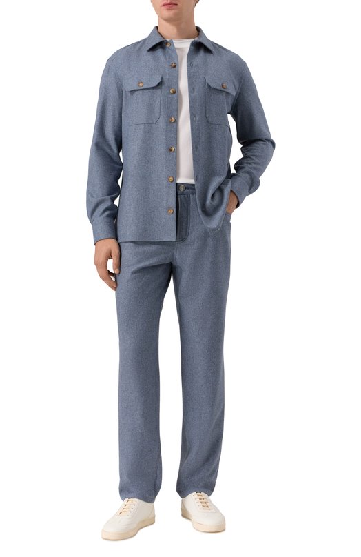 Шерстяные брюки Brunello Cucinelli M038PF1010 Голубой  M038PF1010 Фото 2