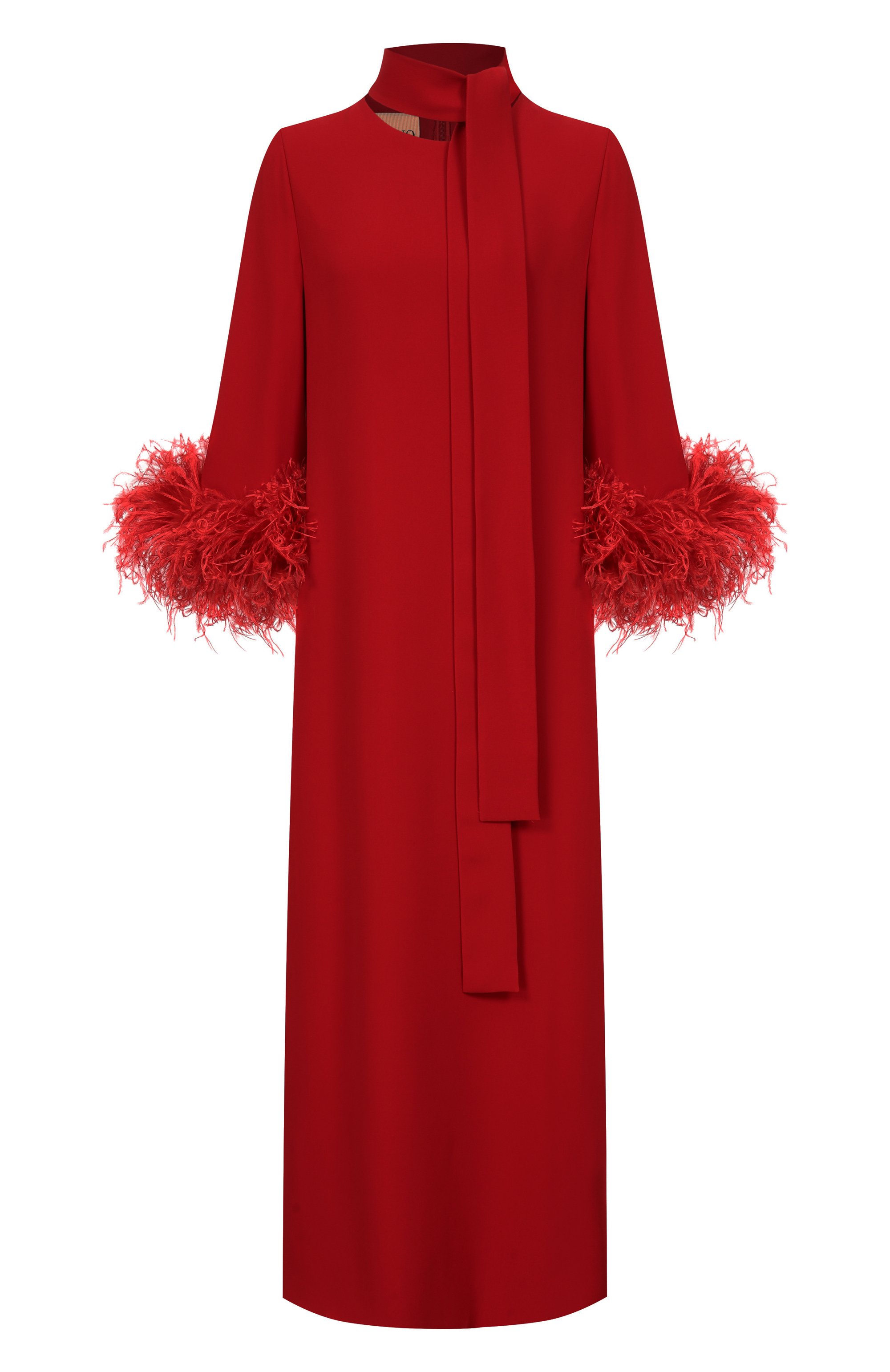 Шелковое платье с отделкой перьями VALENTINO, арт. 8B3VAHJ2/1MM, фото 1