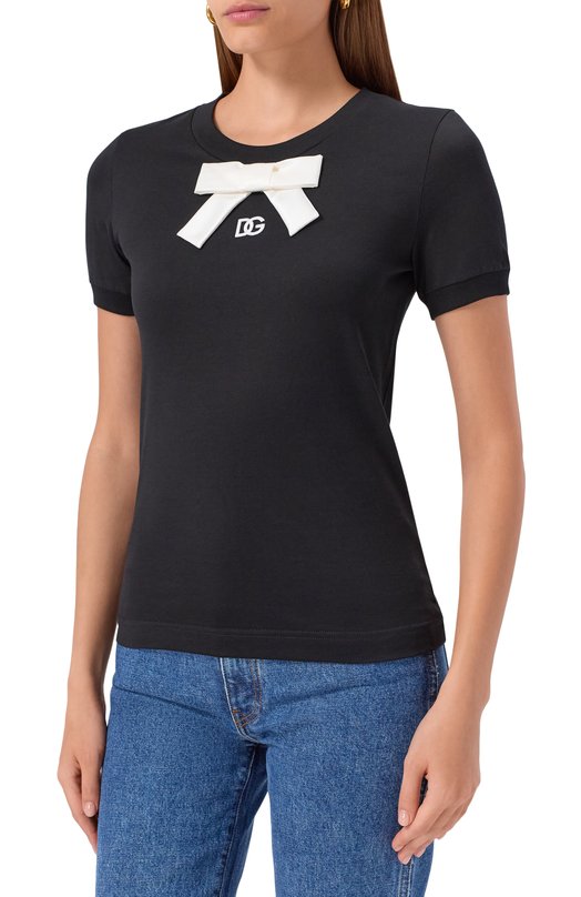 Хлопковая футболка Dolce & Gabbana F8N08Z/GDC6K Чёрный  F8N08Z/GDC6K Фото 3