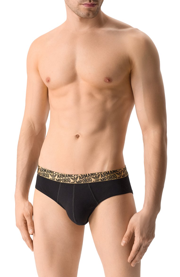 Мужские комплект из двух брифов EMPORIO ARMANI черного цвета, арт. 111733/4F598 | Фото 2 (Нос: Не проставлено; Трусы М: Брифы; Мужское Кросс-КТ: Трусы; Материал внешний: Хлопок; Кросс-КТ: бельё)