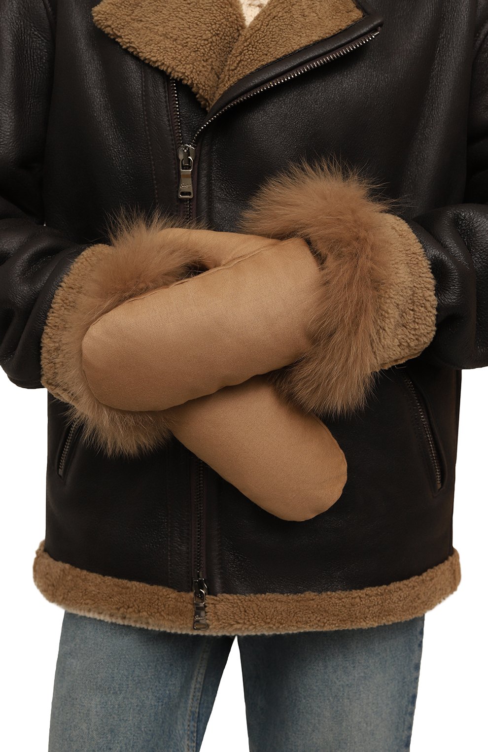 Утепленные варежки с отделкой из лисы YVES SALOMON, арт. 25WAA018XXW02W, фото 2