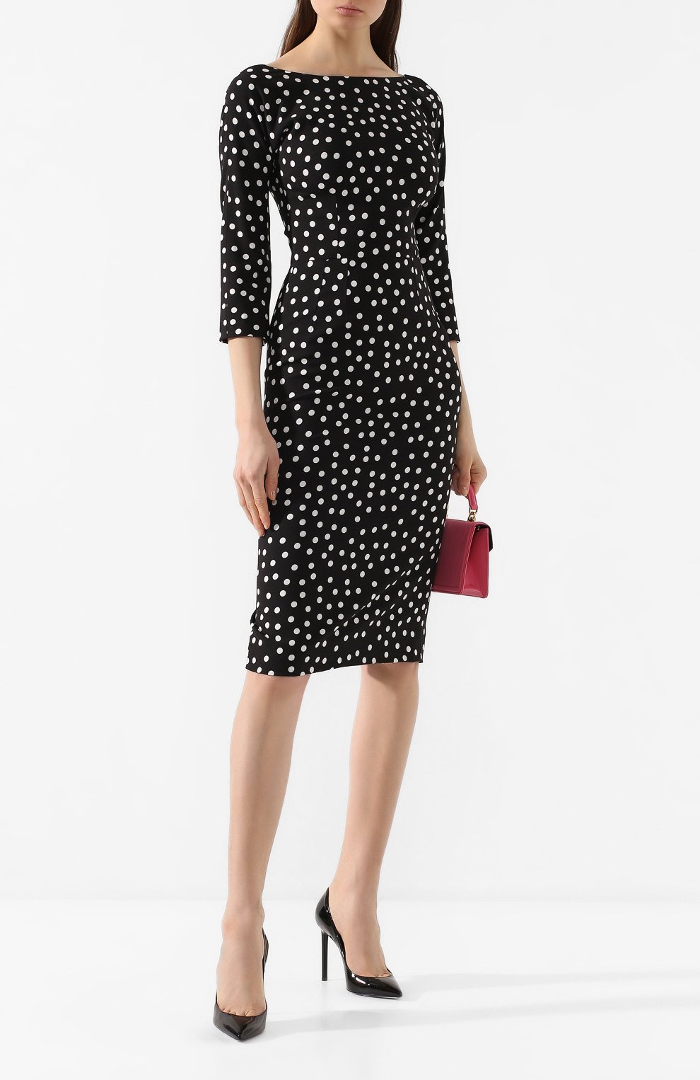 Платье из вискозы DOLCE & GABBANA черно-белого цвета по цене 228000 руб., арт. F6H6GT/FSGR2, фото 2 Платье из вискозы DOLCE & GABBANA, арт. F6H6GT/FSGR2, фото 2