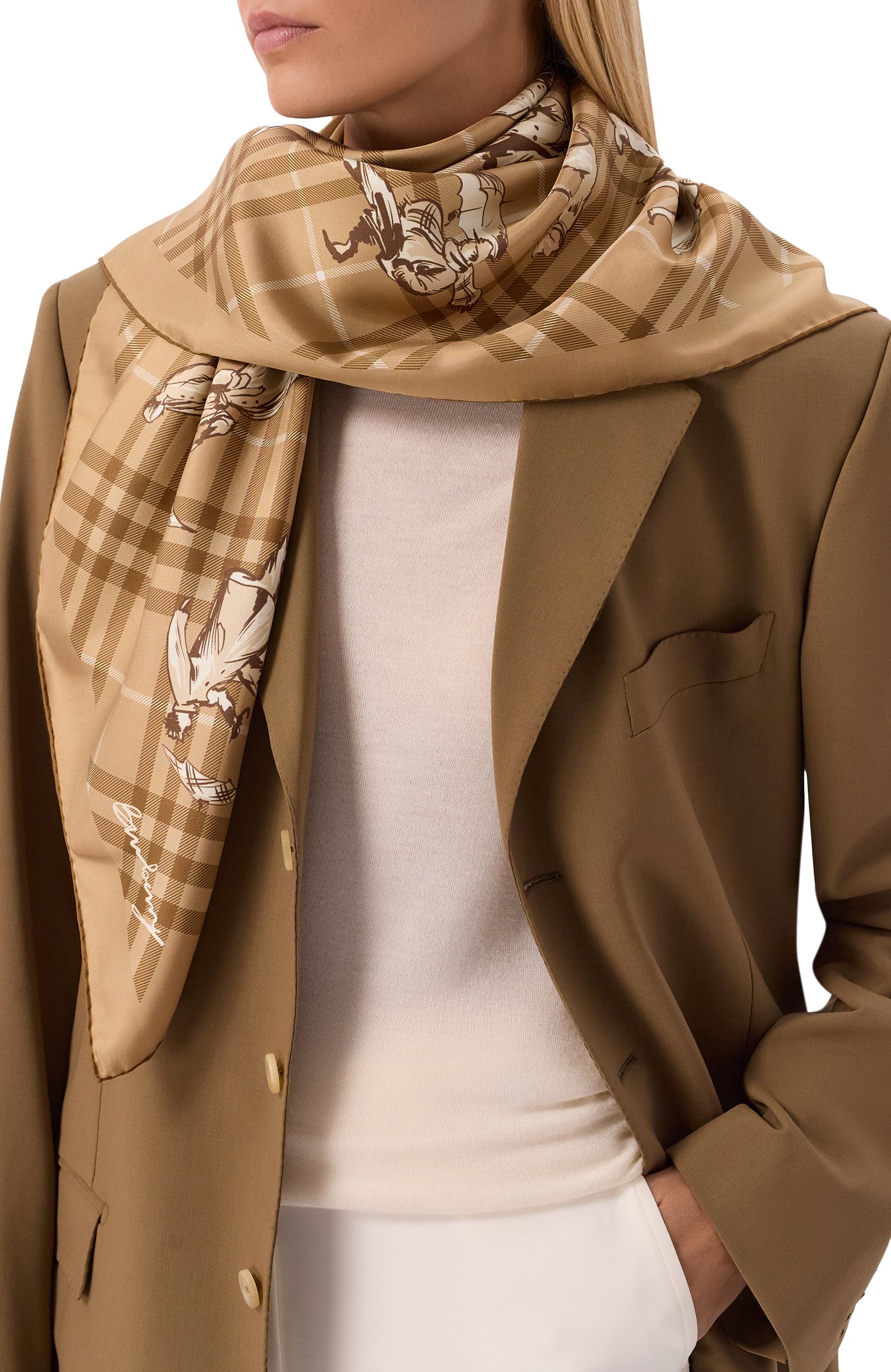 Шелковый платок BURBERRY бежевого цвета по цене 69300 руб., арт. 8131637, фото 2 Шелковый платок BURBERRY, арт. 8131637, фото 2