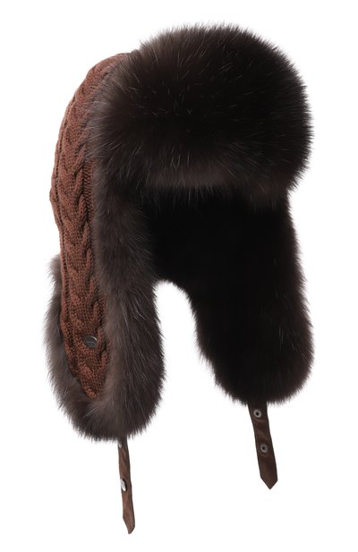 Женская утепленная шапка-ушанка с отделкой из соболя BLACK SABLE, арт. BS-FHK-EB