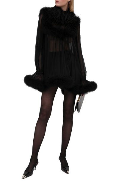 Шелковое платье с отделкой перьями SAINT LAURENT, арт. 655337/Y115W, фото 2