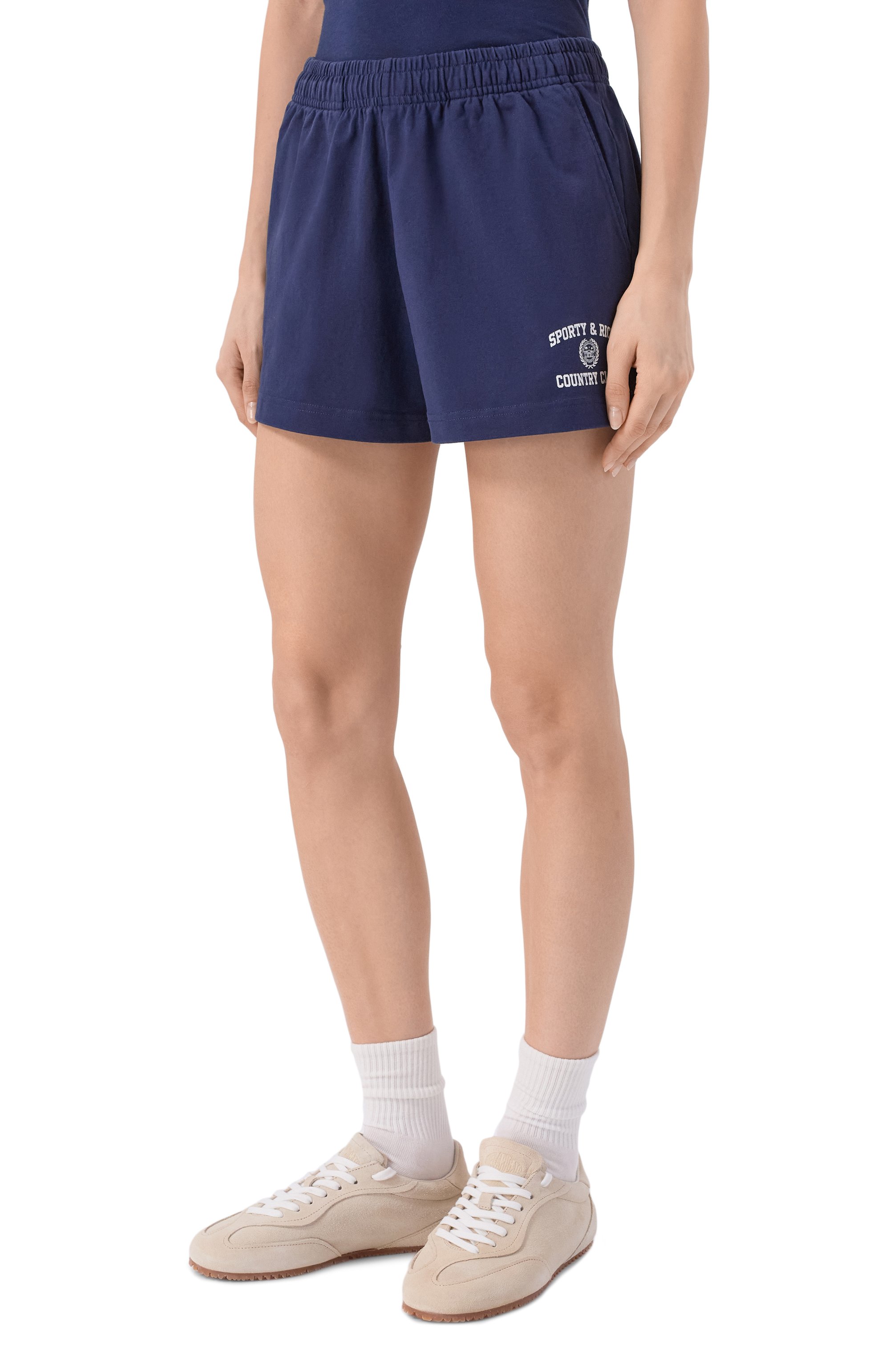 Хлопковые шорты SPORTY AND RICH темно-синего цвета по цене 17150 руб., арт. SH03776218BL106, фото 3 Хлопковые шорты SPORTY AND RICH, арт. SH03776218BL106, фото 3