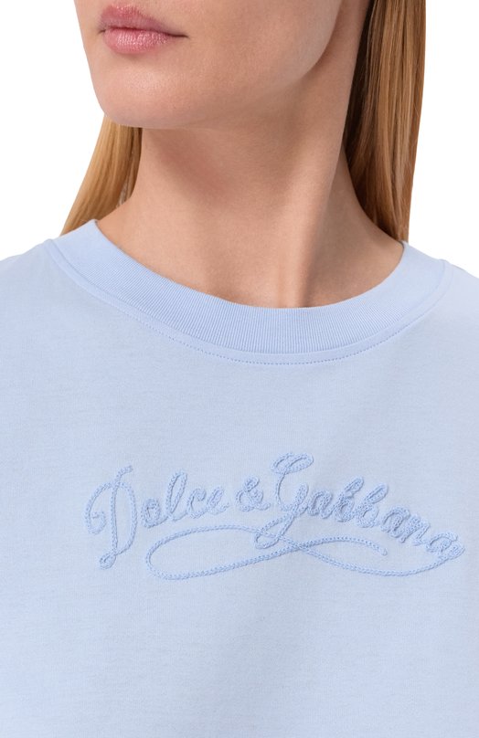 Хлопковая футболка Dolce & Gabbana F8V42Z/GDDL1 Голубой  F8V42Z/GDDL1 Фото 5