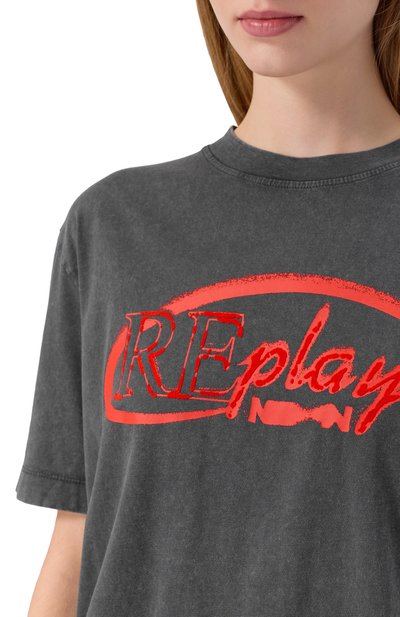 Хлопковая футболка REPLAY серого цвета по цене 8625 руб., арт. W3379C.000.22658LM, фото 5 Хлопковая футболка REPLAY, арт. W3379C.000.22658LM, фото 5