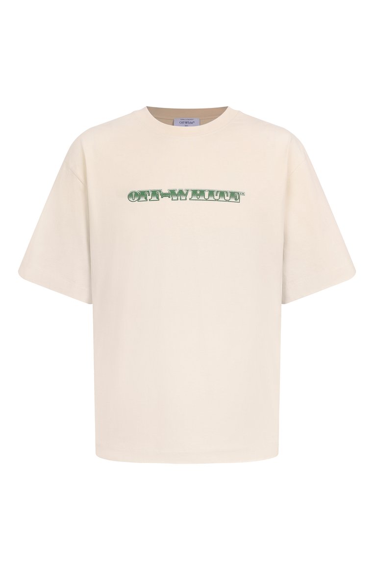 Мужская хлопковая футболка OFF-WHITE кремового цвета, арт. 0MAA120S25JER00E | Фото 1 (Автоматизация ТО: Проставлено; Автоматизация состава: Проставлено; Рукава: Короткие; Материал внешний: Хлопок; Длина (для топов): Стандартные; Стили: Спорт-шик; Мужское Кросс-КТ: Футболка-одежда; Принт: С принтом; Детали: Без декора)