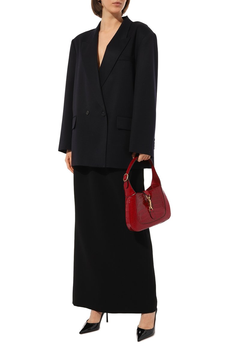 Женская сумка jackie 1961 small из кожи аллигатора GUCCI красного цвета, арт. 636709 EV40G | Фото 7 (Ремень/цепочка: На ремешке; Сумки-технические: Сумки top-handle; Размер: small; Автоматизация состава: Проставлено; Автоматизация ТО: Проставлено)