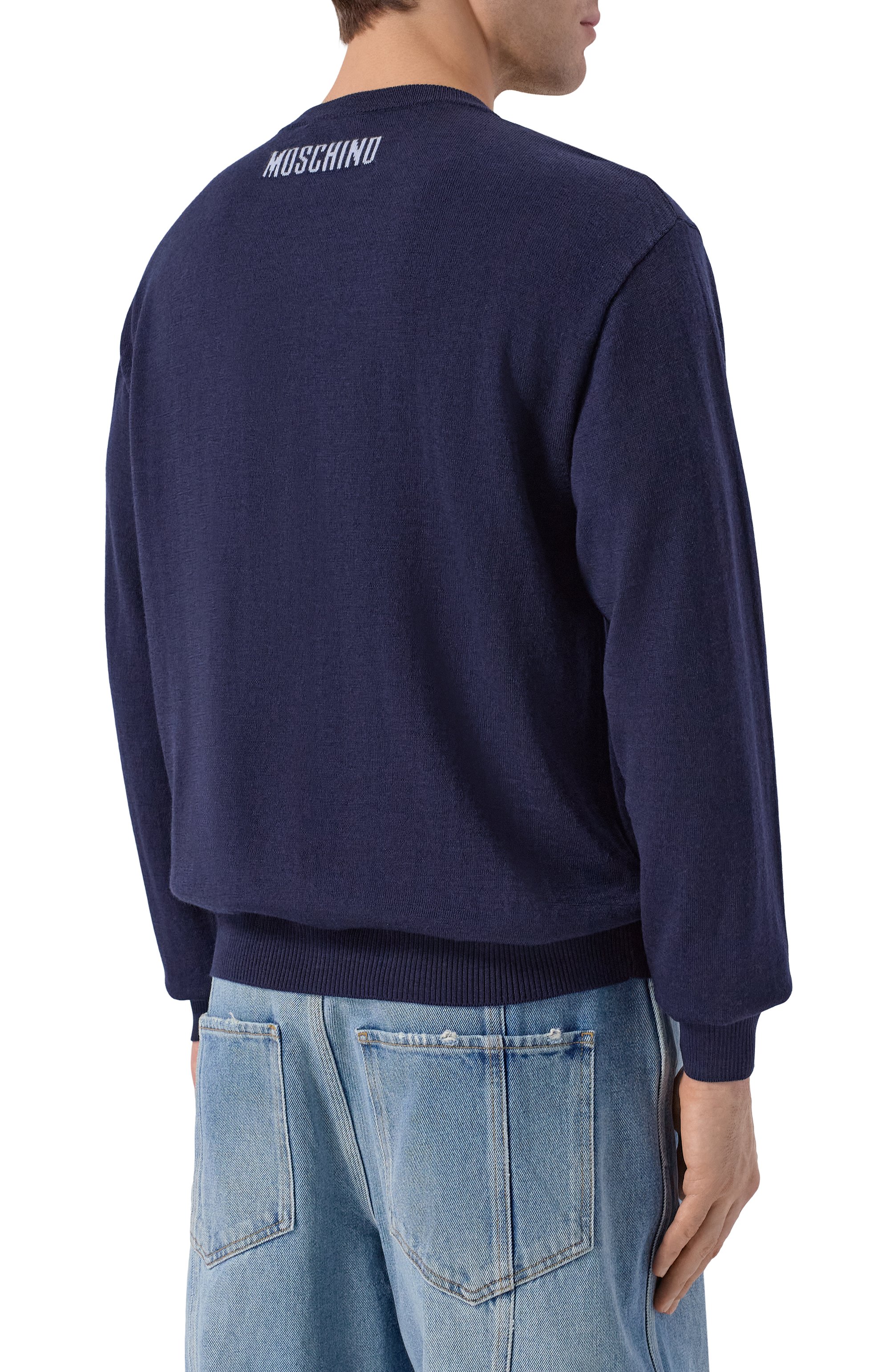 Шерстяной джемпер MOSCHINO темно-синего цвета по цене 69150 руб., арт. V0917/0200, фото 4 Шерстяной джемпер MOSCHINO, арт. V0917/0200, фото 4