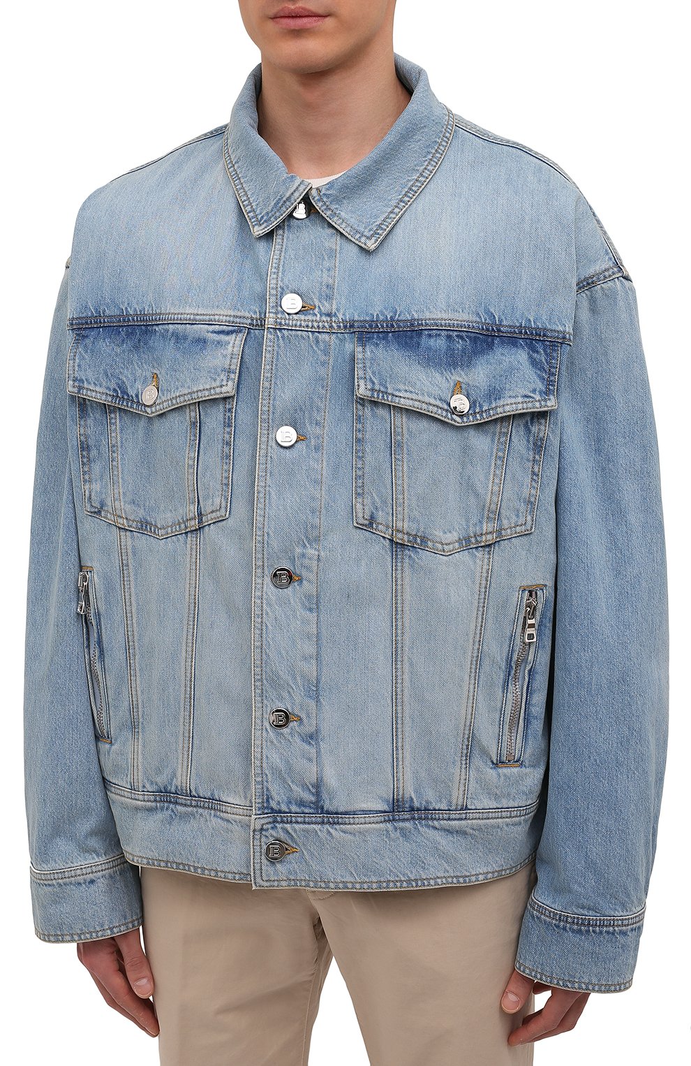 Джинсовая куртка BALMAIN голубого цвета по цене 156000 руб., арт. XH1TC145/DB53, фото 3 Джинсовая куртка BALMAIN, арт. XH1TC145/DB53, фото 3