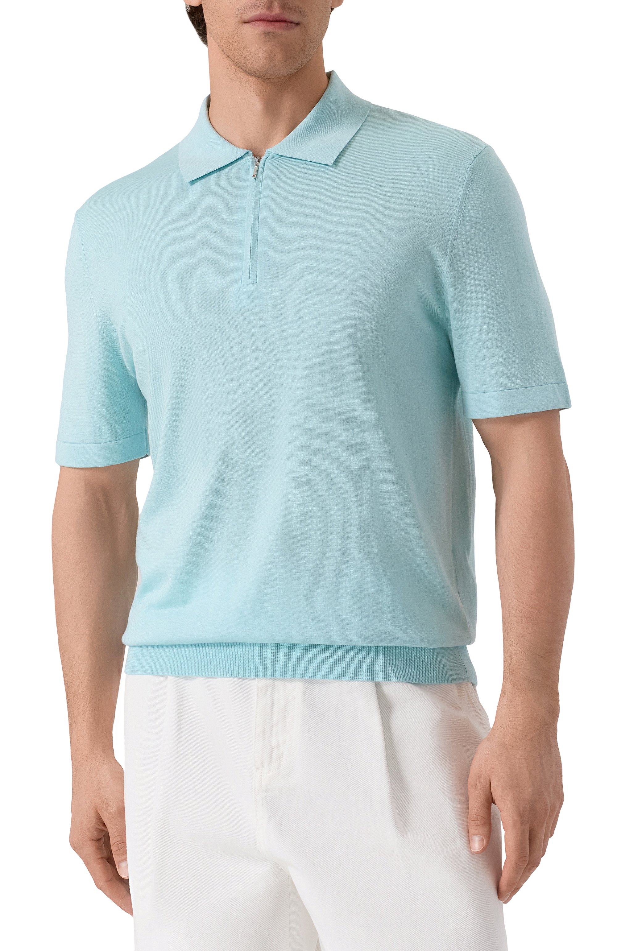 Поло из шелка и хлопка 12 STOREEZ светло-голубого цвета по цене 19000 руб., арт. 131227, фото 3 Поло из шелка и хлопка 12 STOREEZ, арт. 131227, фото 3