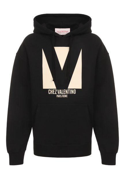 Мужской хлопковое худи VALENTINO черного цвета, арт. 6V3MF28NAQA | Фото 1 (Материал внешний: Хлопок; Материал сплава: Проставлено; Длина (для топов): Удлиненные; Драгоценные камни: Проставлено; Рукава: Длинные)