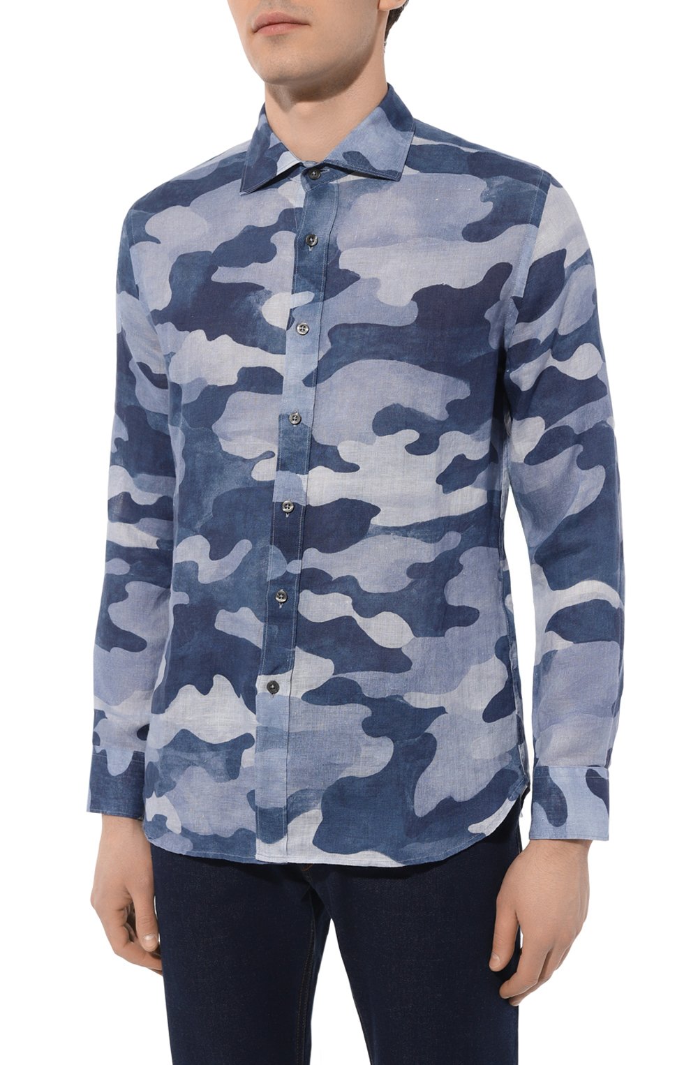 Льняная рубашка 120% LINO синего цвета по цене 32250 руб., арт. 31ALIM1311/000G248/100, фото 3 Льняная рубашка 120% LINO, арт. 31ALIM1311/000G248/100, фото 3