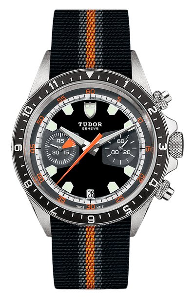 Мужские часы chrono TUDOR, арт. 70330N/BLACK FABRIC STRAP GREY AND ORANGE/BLACK GR