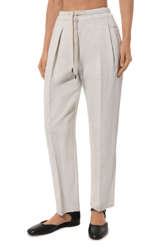 Брюки из хлопка и льна Brunello Cucinelli MH561B1311 Кремовый  MH561B1311 Фото 3