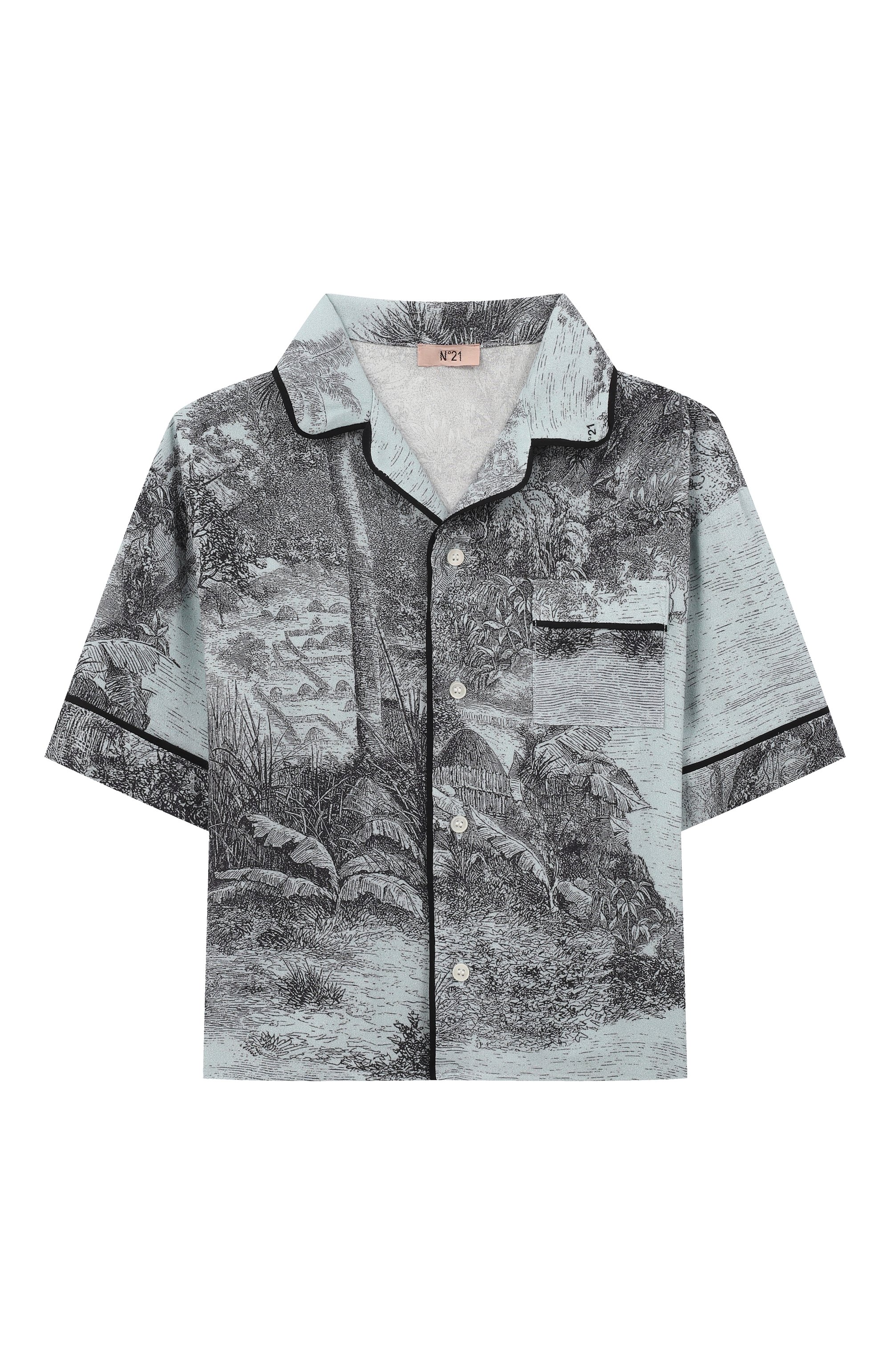 Рубашка из вискозы N21 тёмно-голубого цвета по цене 19950 руб., арт. N210CP/N0474, фото 1 Рубашка из вискозы N21, арт. N210CP/N0474, фото 1