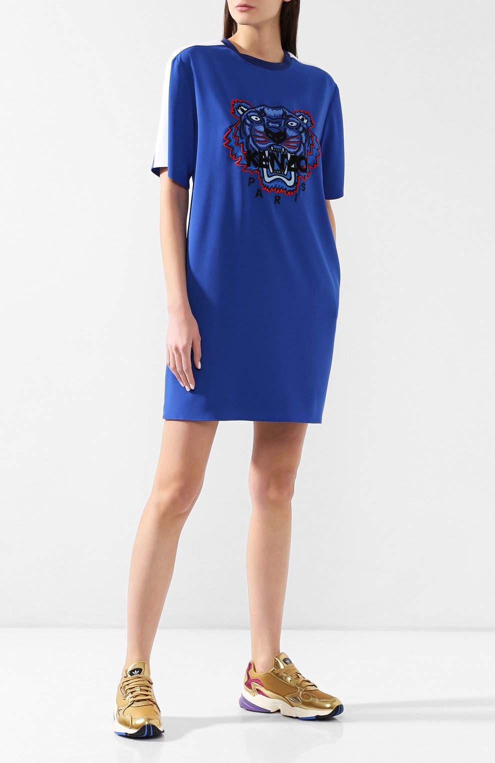 Платье с вышитым логотипом бренда KENZO синего цвета по цене 49950 руб., арт. 2R00645AC, фото 2 Платье с вышитым логотипом бренда KENZO, арт. 2R00645AC, фото 2