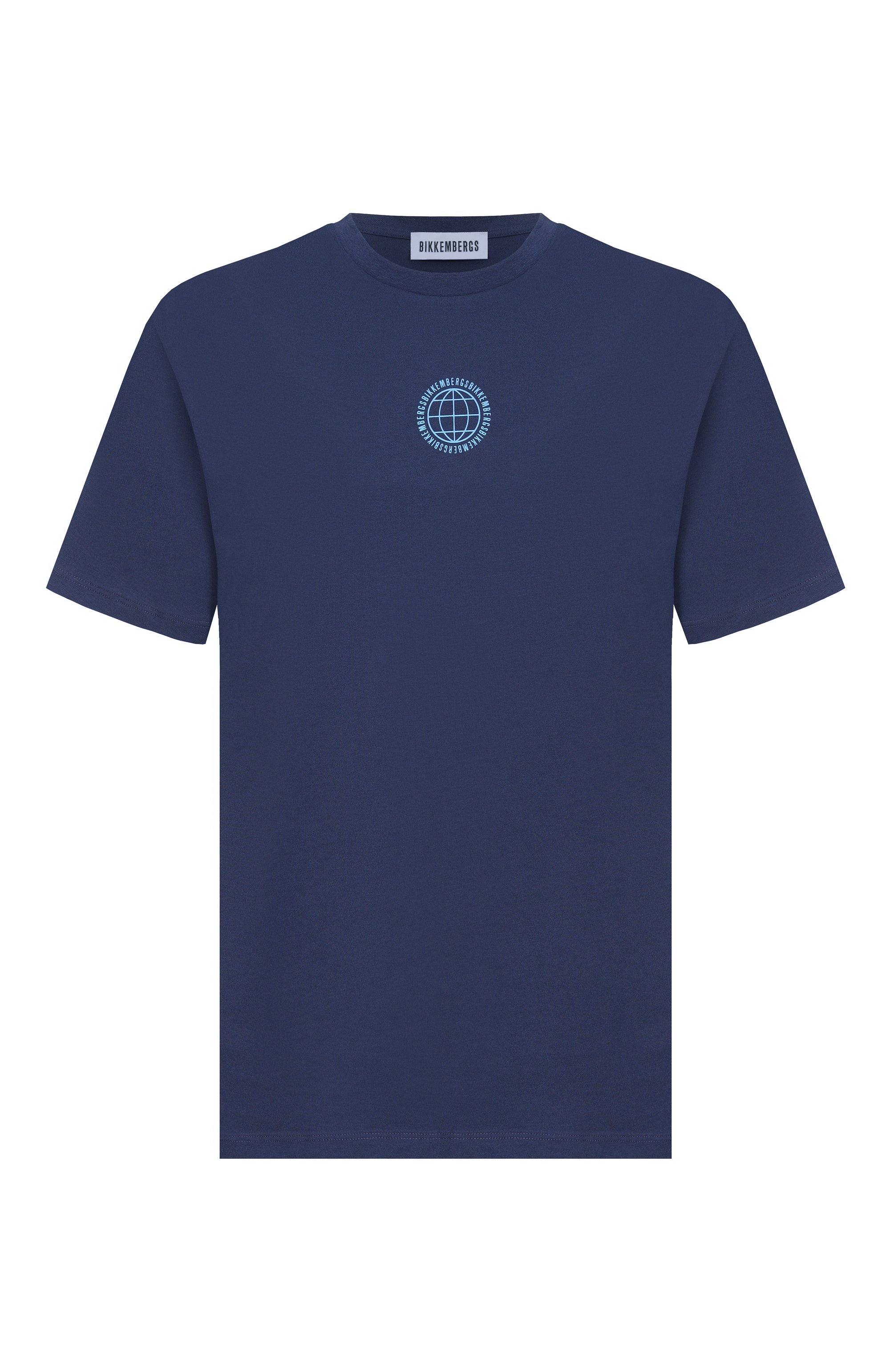 Хлопковая футболка DIRK BIKKEMBERGS темно-синего цвета по цене 7995 руб., арт. BMT1566, фото 1 Хлопковая футболка DIRK BIKKEMBERGS, арт. BMT1566, фото 1