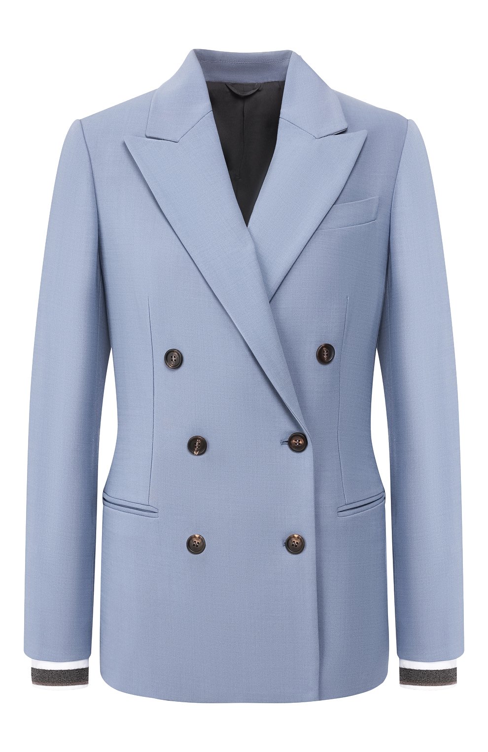 Двубортный жакет BRUNELLO CUCINELLI голубого цвета по цене 528000 руб., арт. MB5218736P, фото 1 Двубортный жакет BRUNELLO CUCINELLI, арт. MB5218736P, фото 1