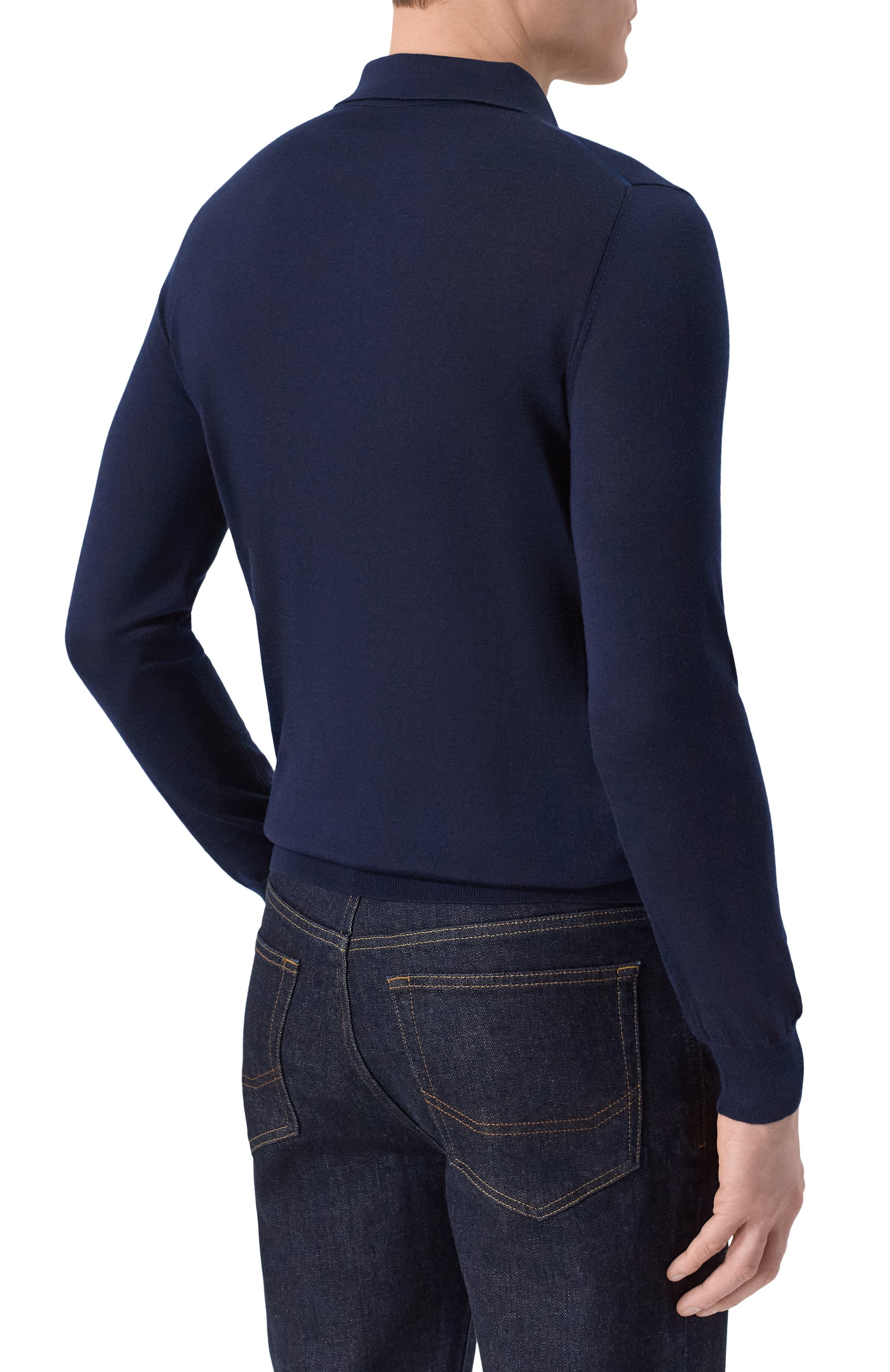 Поло из кашемира и шелка с отделкой из кожи аллигатора ZILLI темно-синего цвета по цене 231500 руб., арт. KZP001M0340VZL000, фото 4 Поло из кашемира и шелка с отделкой из кожи аллигатора ZILLI, арт. KZP001M0340VZL000, фото 4