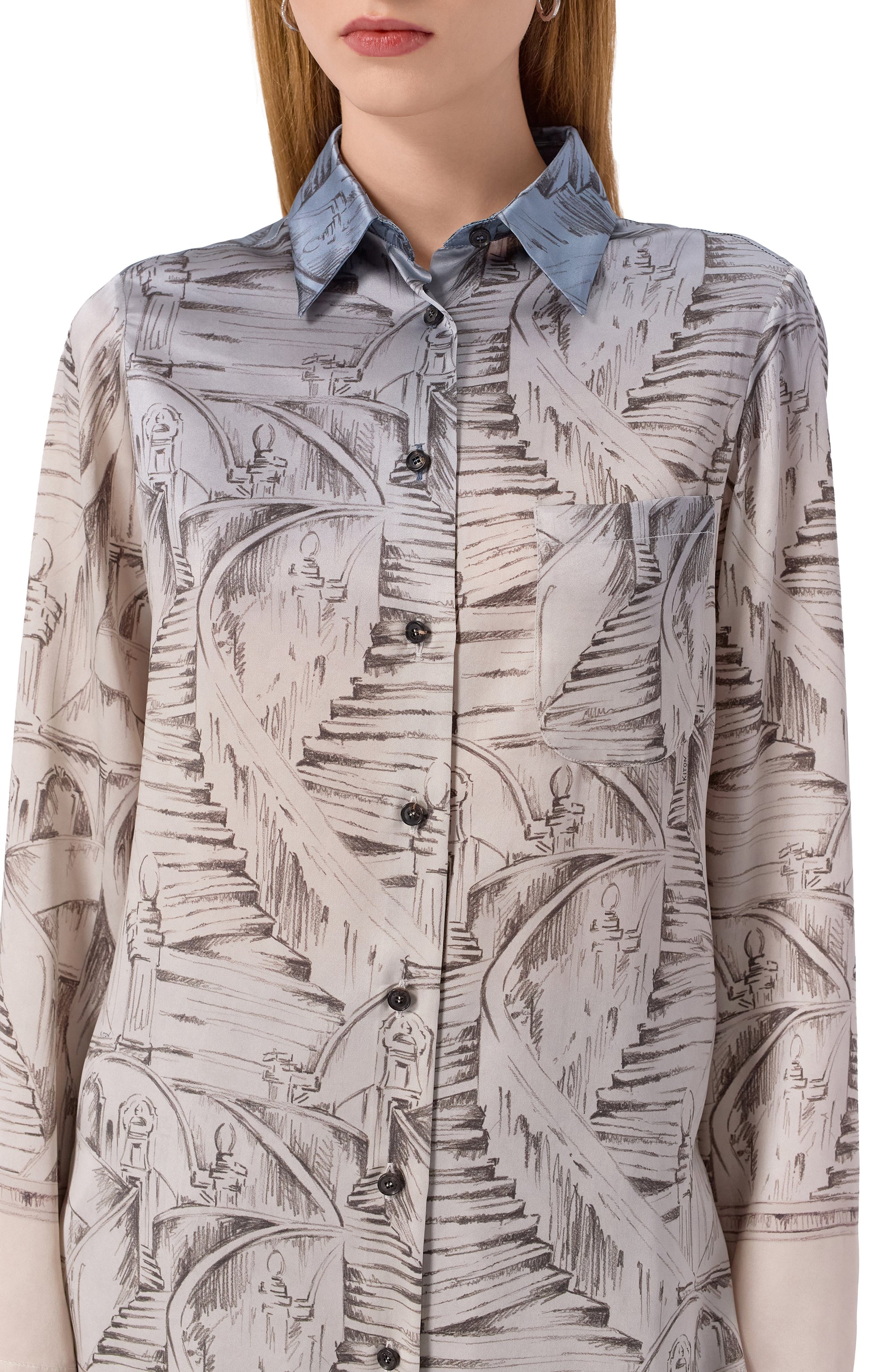 Атласная рубашка KITON, арт. D58460K0585G08, фото 5