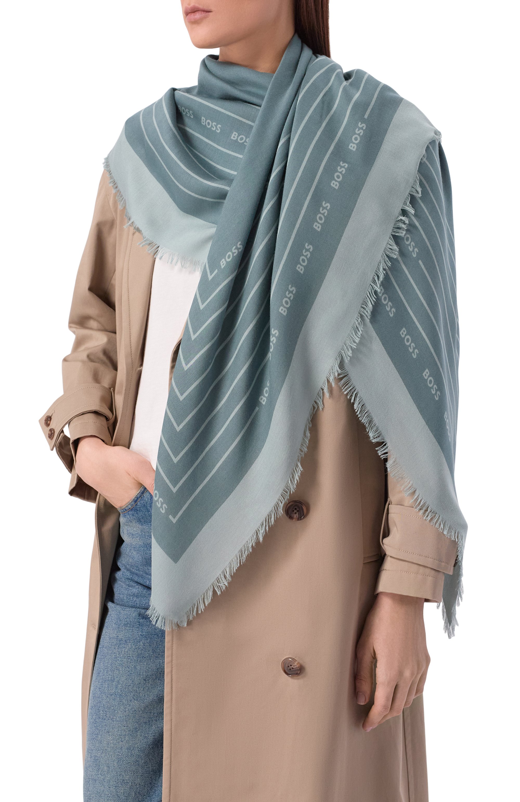 Шаль BOSS бирюзового цвета по цене 9740 руб., арт. 50521800, фото 2 Шаль BOSS, арт. 50521800, фото 2