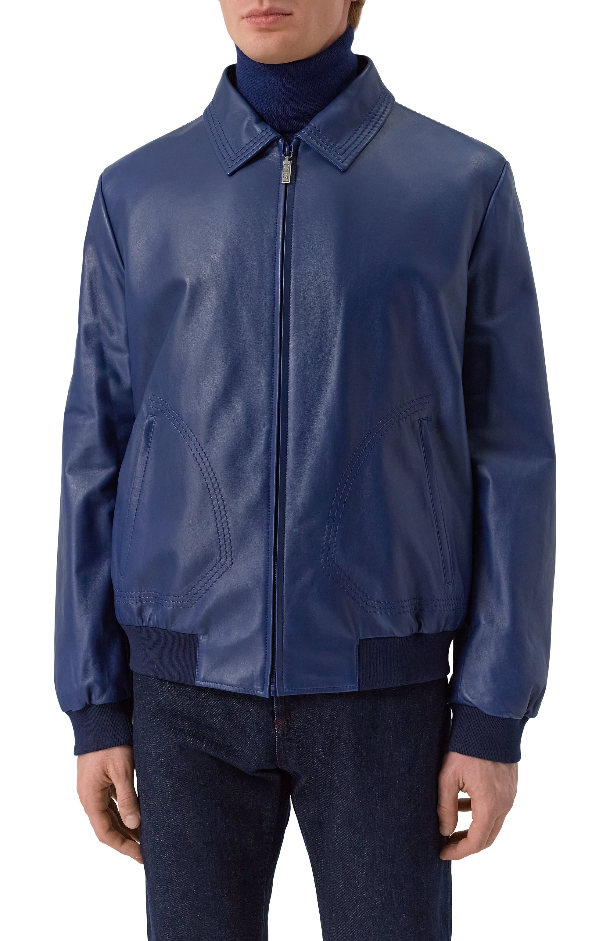 Кожаный бомбер ZILLI синего цвета по цене 1070000 руб., арт. A0RYH1M1005VTSU00, фото 3 Кожаный бомбер ZILLI, арт. A0RYH1M1005VTSU00, фото 3